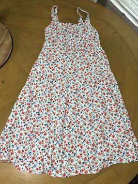 Old Navy White Floral Maxi Dress with Red & Blue Flowers